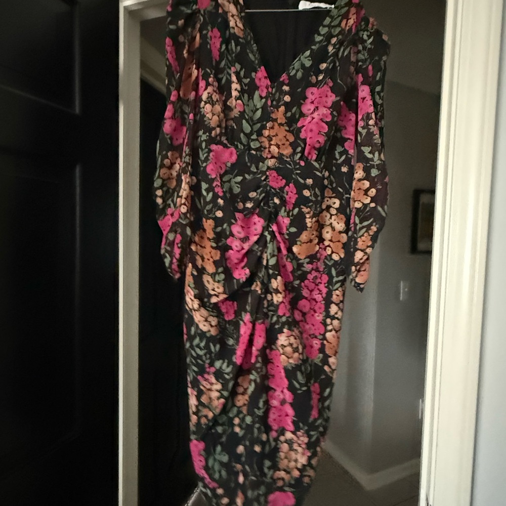Astr Black and Pink Floral Long Sleeve Dress